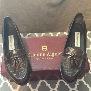 Etienne Aigner Brown Slip-On Loafers